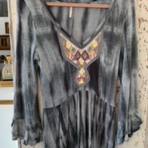 FREE PEOPLE TIE DYE RAYON JERSEY EMBROIDERED DRESS - Picture 3 of 7